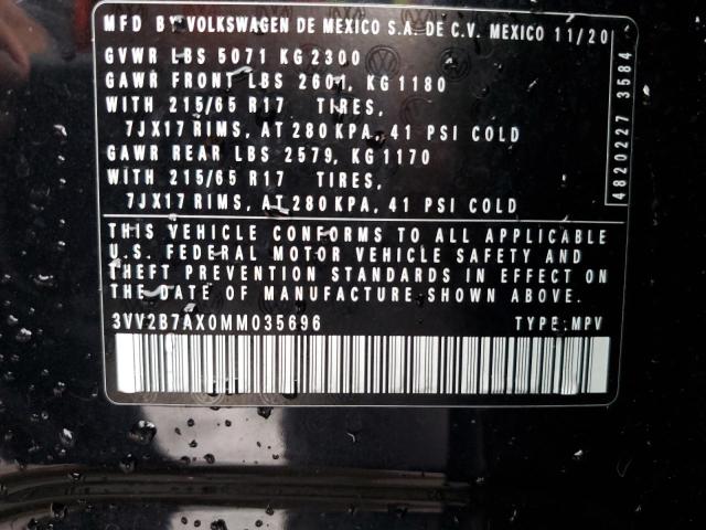 3VV2B7AX0MM035696 - 2021 VOLKSWAGEN TIGUAN SE Czarny zdjęcie 13