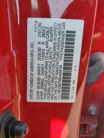 19UUB2F49KA008744 - 2019 ACURA TLX TECHNOLOGY RED photo 12