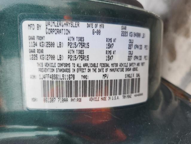 1J4FF48S61L511678 - 2001 JEEP CHEROKEE SPORT GREEN photo 13