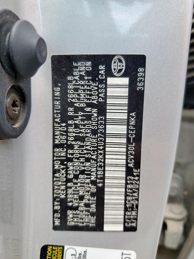 4T1BE32KX4U373633 - 2004 TOYOTA CAMRY LE SILVER photo 13