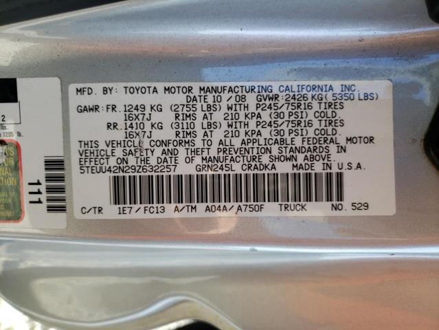 5TEUU42N29Z632257 - 2009 TOYOTA TACOMA ACCESS CAB ვერცხლისფერი ფოტო 12