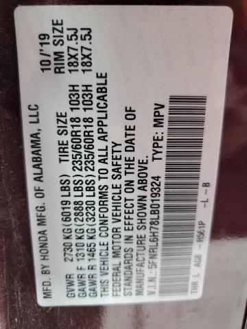 5FNRL6H78LB019324 - 2020 HONDA ODYSSEY EXL MAROON photo 13