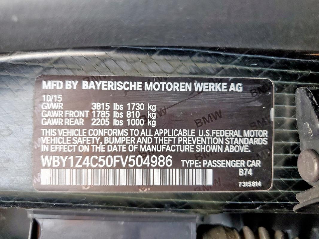 WBY1Z4C50FV504986 - 2015 BMW I3 REX BLACK photo 13