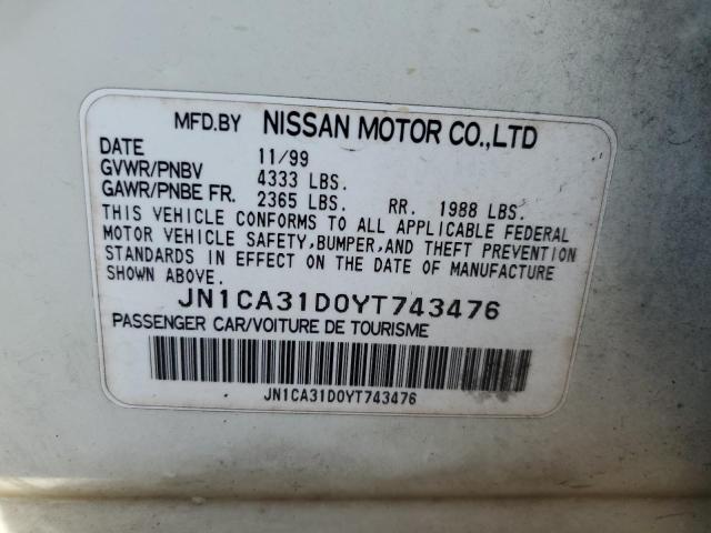 JN1CA31D0YT743476 - 2000 NISSAN MAXIMA GLE WHITE photo 12