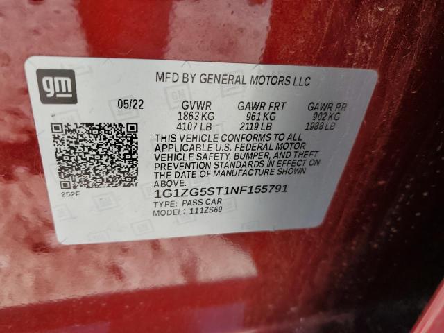 1G1ZG5ST1NF155791 - 2022 CHEVROLET MALIBU RS RED photo 12