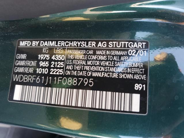 WDBRF61J11F088795 - 2001 MERCEDES-BENZ C 240 GREEN photo 12