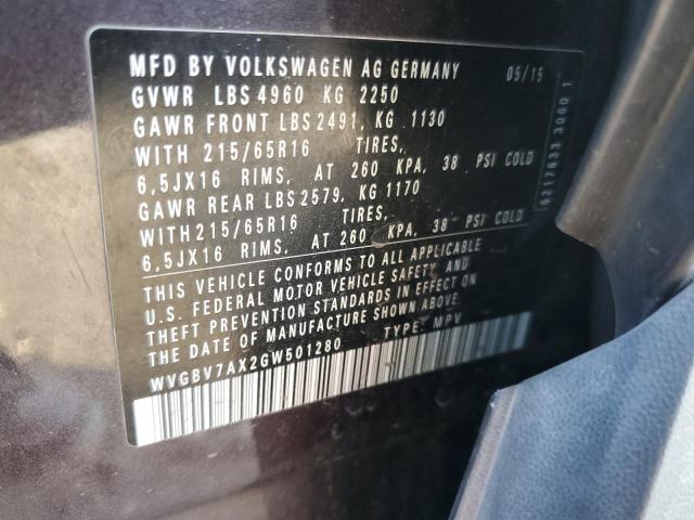 WVGBV7AX2GW501280 - 2016 VOLKSWAGEN TIGUAN S GRAY photo 13