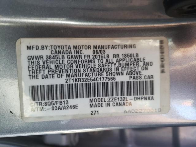2T1KR32E54C177566 - 2004 TOYOTA COROLLA MA XR BLUE photo 12