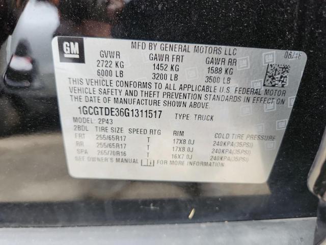 1GCGTDE36G1311517 - 2016 CHEVROLET COLORADO Z71 BLACK photo 13