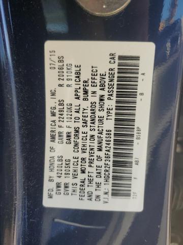 1HGCR2F36FA246586 - 2015 HONDA ACCORD LX BLUE photo 12