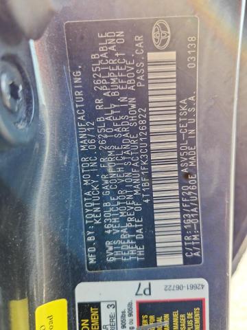 4T1BF1FK3CU126822 - 2012 TOYOTA CAMRY BASE CHARCOAL photo 12