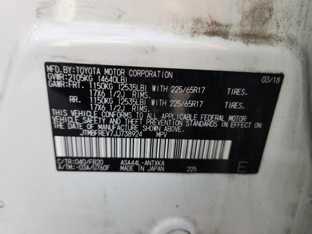 JTMBFREV7JJ738924 - 2018 TOYOTA RAV4 LE Белый фото 12