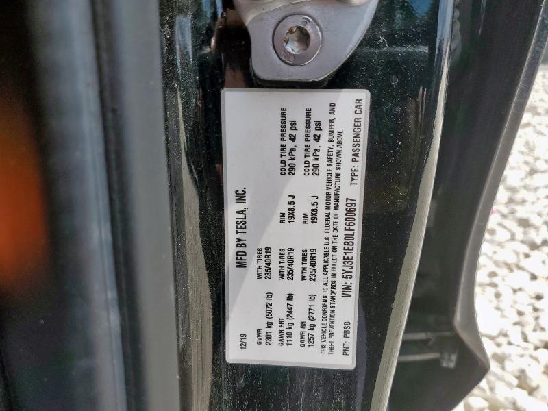 5YJ3E1EB0LF600697 - 2020 TESLA MODEL 3 Negro foto 13