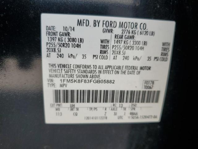 1FM5K8F83FGB05882 - 2015 FORD EXPLORER LIMITED BLACK photo 13