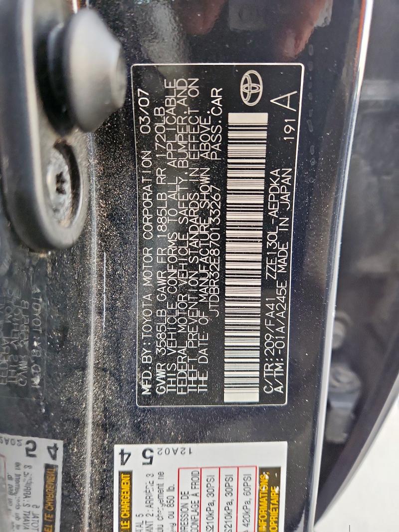 JTDBR32E870133267 - 2007 TOYOTA COROLLA CE BLACK photo 13