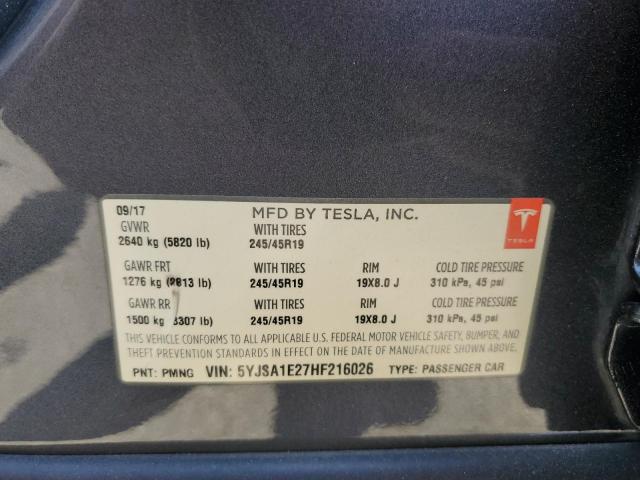 5YJSA1E27HF216026 - 2017 TESLA MODEL S ნაცრისფერი ფოტო 12