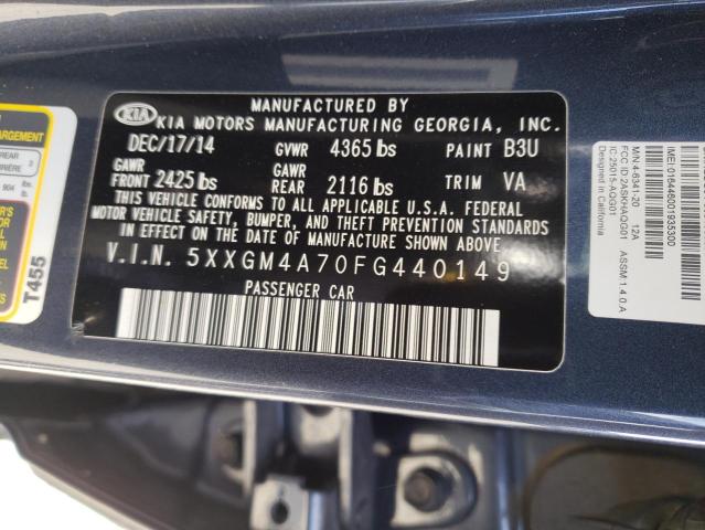 5XXGM4A70FG440149 - 2015 KIA OPTIMA LX BLUE photo 12