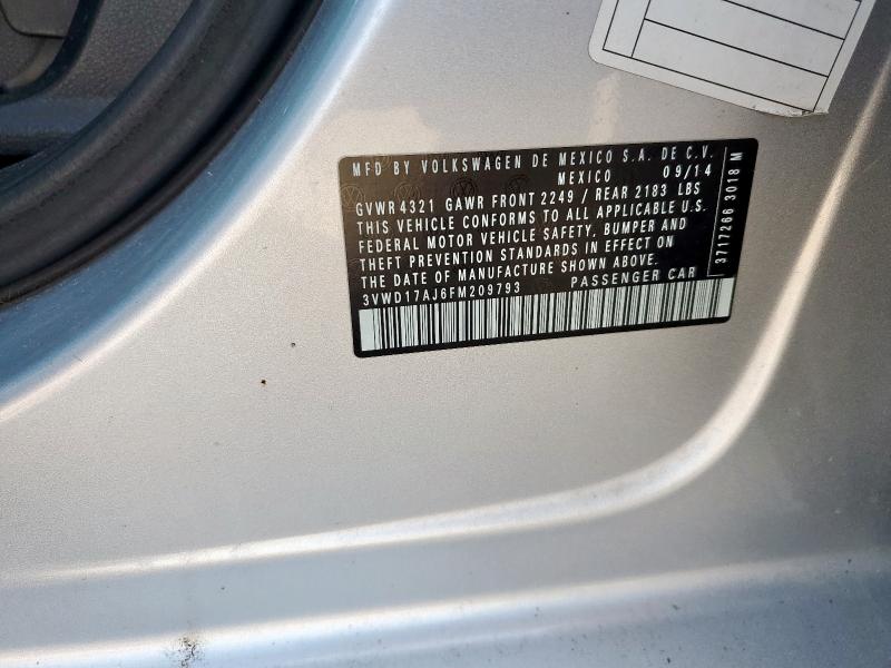 3VWD17AJ6FM209793 - 2015 VOLKSWAGEN JETTA SE فضي صورة 13