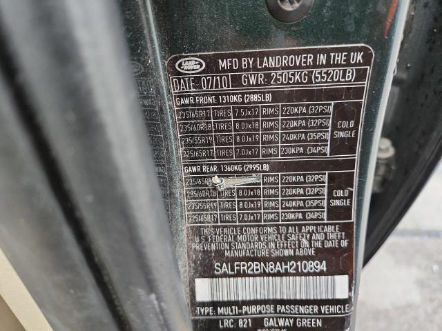 SALFR2BN8AH210894 - 2010 LAND ROVER LR2 HSE GREEN photo 13