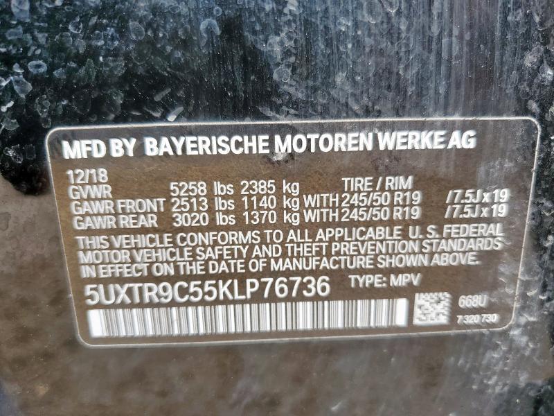 5UXTR9C55KLP76736 - 2019 BMW X3 XDRIVE30I BLACK photo 13