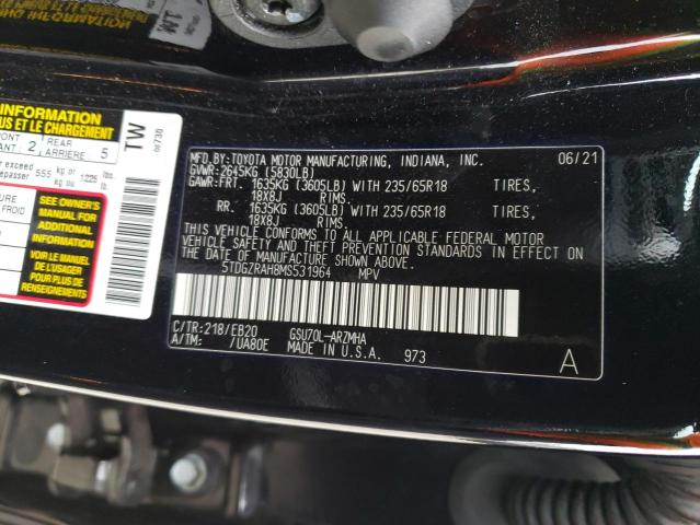 5TDGZRAH8MS531964 - 2021 TOYOTA HIGHLANDER XLE BLACK photo 13