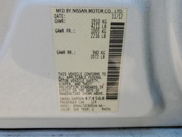 1N4AL3AP0DN474568 - 2013 NISSAN ALTIMA 2.5 WHITE photo 12