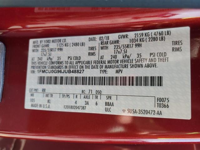 1FMCU0G96JUB48827 - 2018 FORD ESCAPE SE 栗色 照片 13