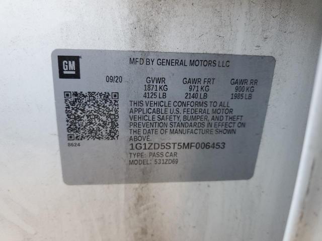 1G1ZD5ST5MF006453 - 2021 CHEVROLET MALIBU LT WHITE photo 12