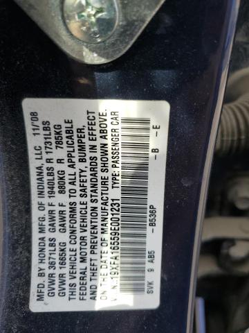 19XFA16559E001231 - 2009 HONDA CIVIC LX BLUE photo 12