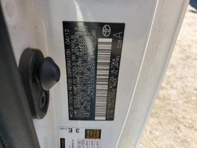 JTKJF5C70C3043693 - 2012 TOYOTA SCION TC თეთრი ფოტო 12