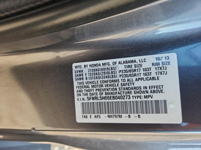 5FNRL5H66EB040273 - 2014 HONDA ODYSSEY EXL ნაცრისფერი ფოტო 13