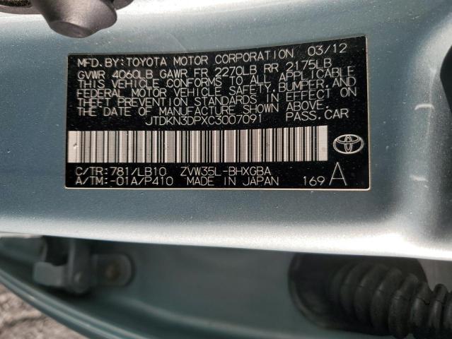 JTDKN3DPXC3007091 - 2012 TOYOTA PRIUS PLUG Бирюзовый фото 13