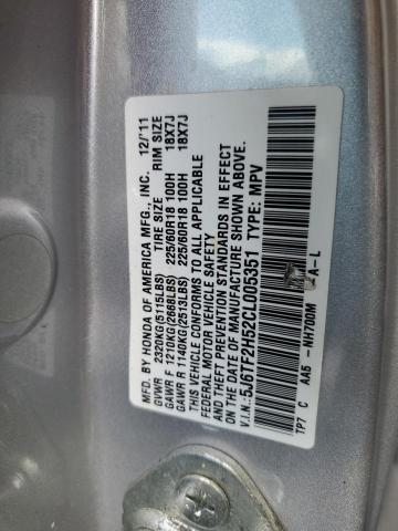 5J6TF2H52CL005351 - 2012 HONDA CROSSTOUR EXL ვერცხლისფერი ფოტო 12