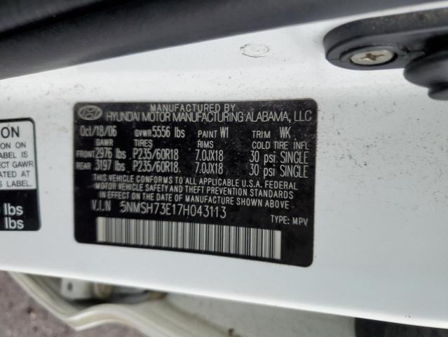 5NMSH73E17H043113 - 2007 HYUNDAI SANTA FE SE WHITE photo 13