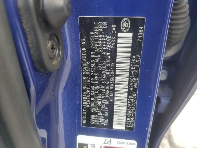 4T1BF1FK5GU604115 - 2016 TOYOTA CAMRY LE BLUE photo 12