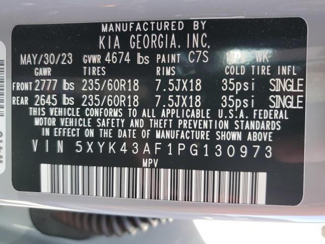 5XYK43AF1PG130973 - 2023 KIA SPORTAGE SX GRAY photo 13