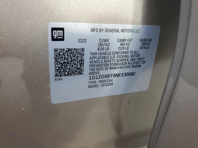 1G1ZD5ST0NF130082 - 2022 CHEVROLET MALIBU LT GOLD photo 12