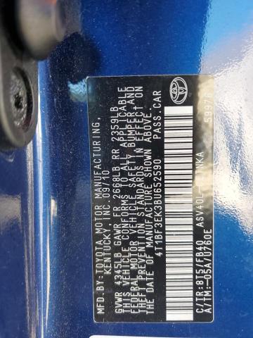4T1BF3EK3BU652590 - 2011 TOYOTA CAMRY BASE BLUE photo 12