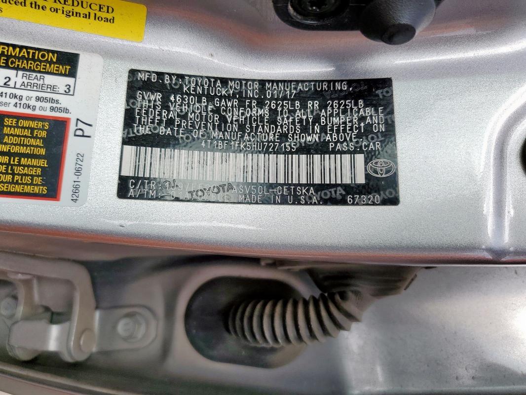 4T1BF1FK5HU727155 - 2017 TOYOTA CAMRY LE SILVER photo 12