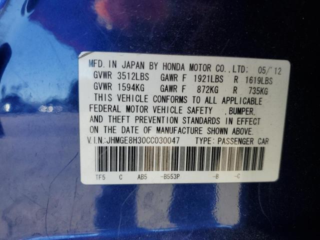 JHMGE8H30CC030047 - 2012 HONDA FIT BLUE photo 12