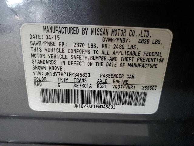 JN1BV7AP1FM345833 - 2015 INFINITI Q50 BASE ნაცრისფერი ფოტო 12