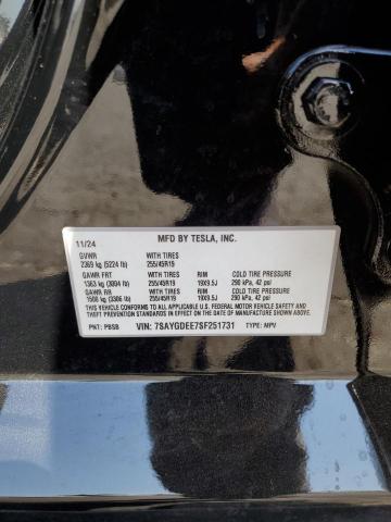 7SAYGDEE7SF251731 - 2025 TESLA MODEL Y შავი ფოტო 14