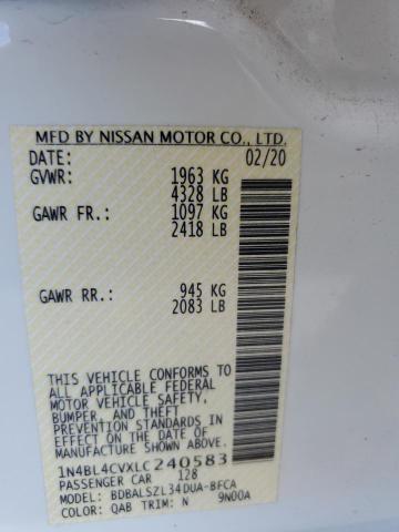 1N4BL4CVXLC240583 - 2020 NISSAN ALTIMA SR WHITE photo 12