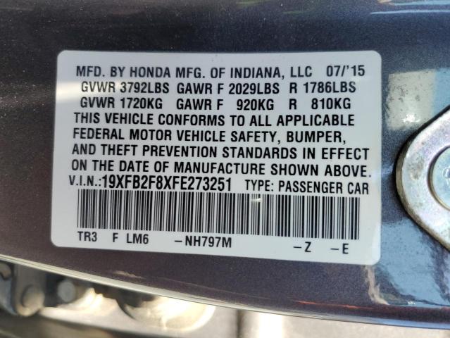 19XFB2F8XFE273251 - 2015 HONDA CIVIC EX GRAY photo 12