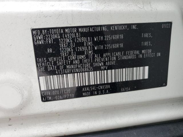 4T3T6RFVXNU068635 - 2022 TOYOTA RAV4 SE 白色 照片 12