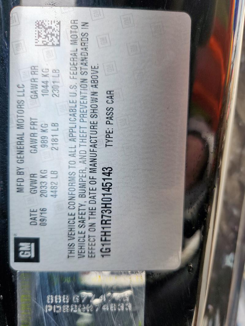 1G1FH1R73H0145143 - 2017 CHEVROLET CAMARO SS BLACK photo 12