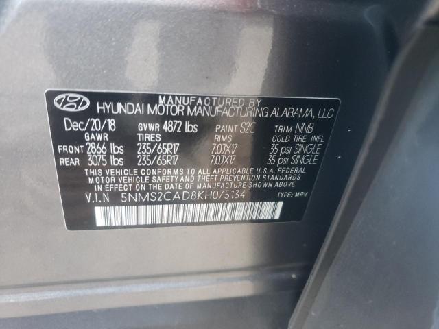 5NMS2CAD8KH075134 - 2019 HYUNDAI SANTA FE SE GRAY photo 12