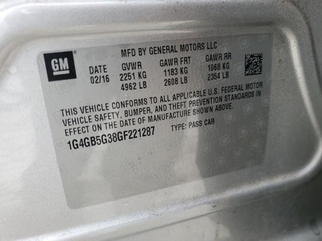 1G4GB5G38GF221287 - 2016 BUICK LACROSSE 银色 照片 12