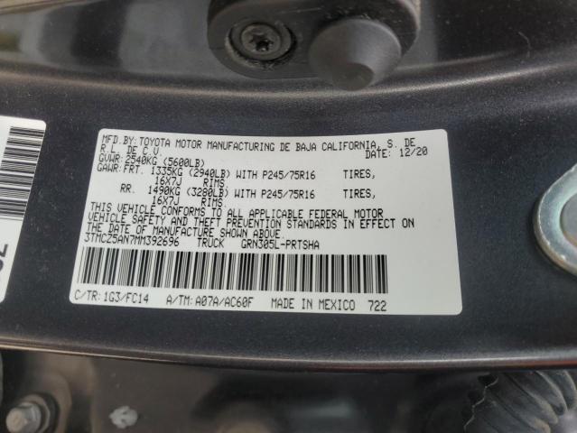 3TMCZ5AN7MM392696 - 2021 TOYOTA TACOMA DOUBLE CAB GRAY photo 12