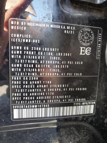 3VV2B7AX5MM107945 - 2021 VOLKSWAGEN TIGUAN SE 黑色 照片 14